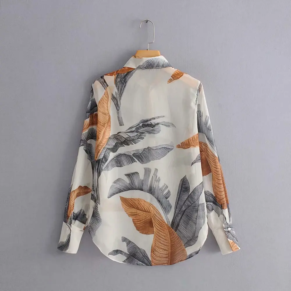 2019 women vintage leaves print casual slim business blouse shirts women long sleeve office wear blusas chic summer tops LS3872