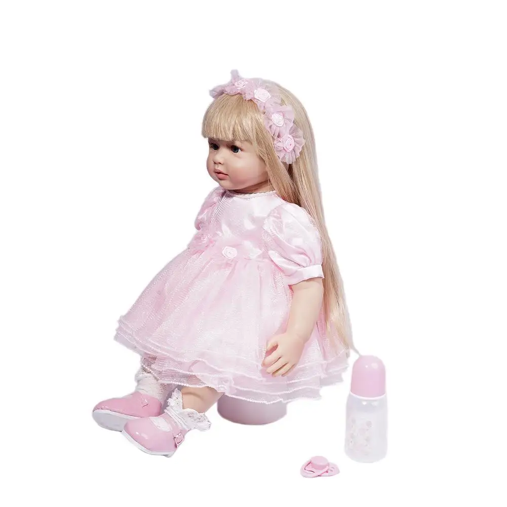 60 см Reborn Девочка Принцесса в розовой юбке очень красивая кукла Bebe Reborn длинные светлые волосы кукла рождественский подарок