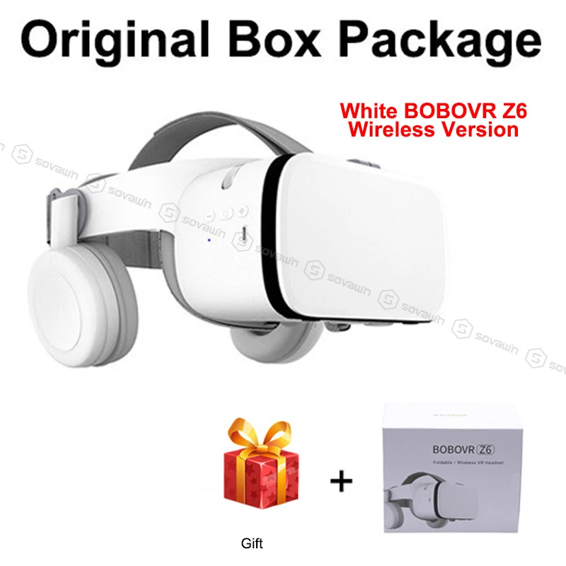 BOBO VR Z6 3D Glasses Upgrade Bluetooth Virtual Reality Glasses Box Google Cardboard Wireless VR Headset Helmet for 4.7-6.5 inch - Цвет: White with BOX