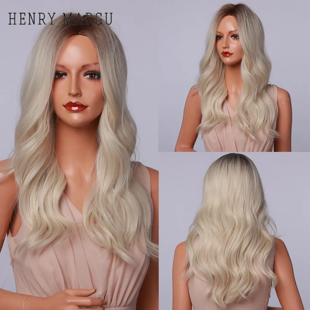 

HENRY MARGU Long Wavy Platinum Blonde Wigs Synthetic Natural Cosplay Hair Wigs for Women Middle Part Daily Wigs Heat Resistant