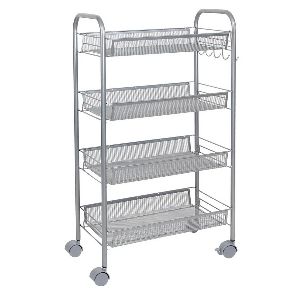 

Honeycomb Mesh Style Four Layers Removable Storage Cart Silver FPing