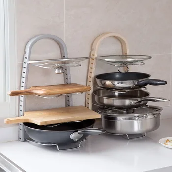

Kitchen Organizer Pots Storage Rack Holder Shelf Cookware Pan Lid Pot Holders Rack Stand Kitchen Accessories MJ807