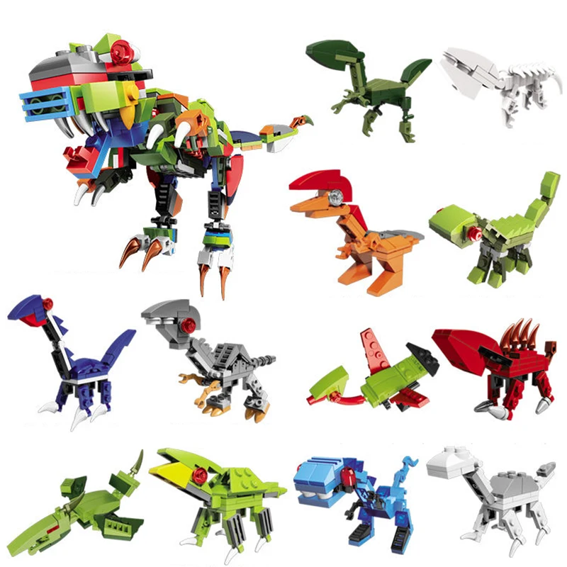 

12 In 1 Building Blocks Dinosaur World Jurassic Park Colorful Raptor Pterosaurs Triceratops Model Toys Bricks for Children Gifts