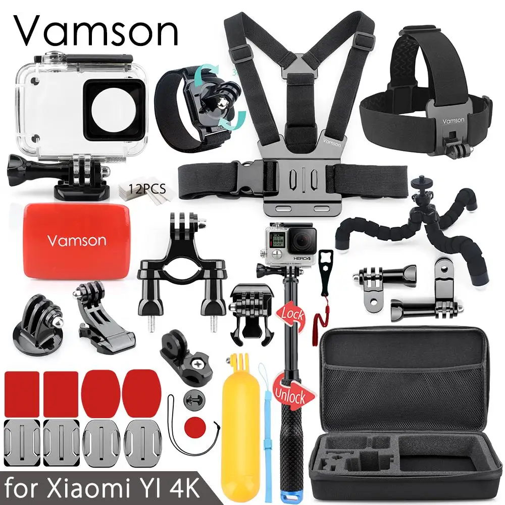 Vamson для Xiaomi yi 4K Аксессуары для экшн-камеры комплект для yi 2 водонепроницаемый чехол крепление точечная текстура монопод селфи палка VS91