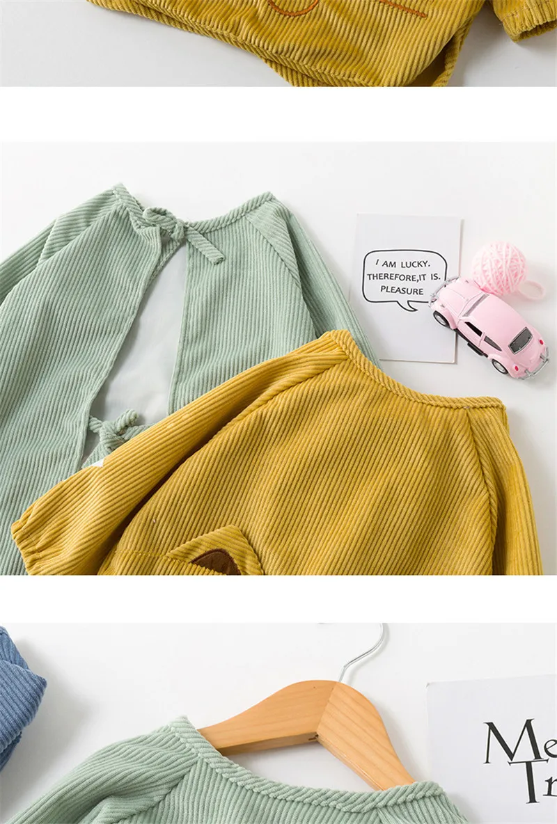 Boy Girl Cartoon Feeding Bibs Baby Extra Soft Natural Cotton Bibs Children Warming Corduroy Drawing Anti-dirty Long Sleeve Apron