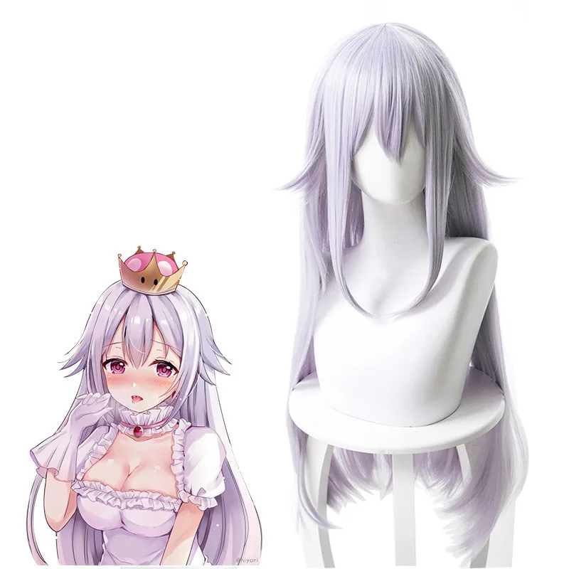 Boosette Bowsette Косплей Костюм Принцесса Koopa белое платье+ перчатки Лолита женский полный комплект Хэллоуин длинный Серебряный прямой парик - Цвет: Wig