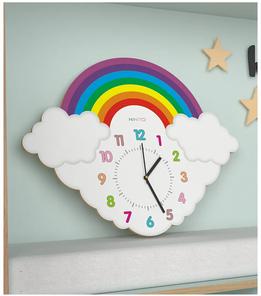 16 zoll Cartoon Regenbogen Wanduhr Kreative Stumm Uhr Schöne Kinder Wohnzimmer Cafe Stille Kunst Wand Uhr Uhr – Detail 3