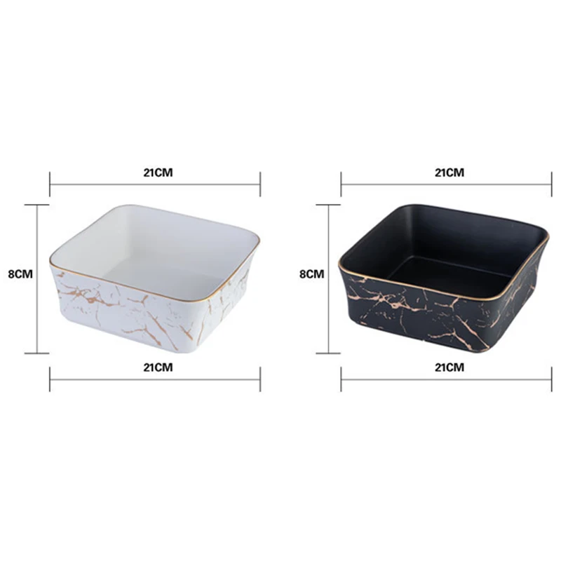 

Hot New Marble Fruit Bowl Ceramic Square Fruit Salad Bowl Home Decoration Tableware Fruit Plate Novel Snack Plate