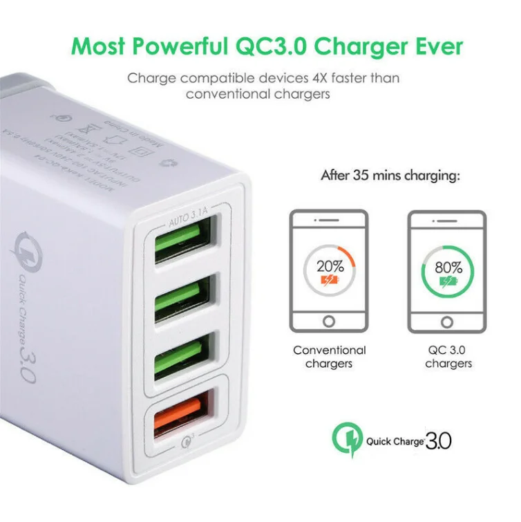 Универсальное зарядное устройство USB Quick Charge 3,0 4 порта адаптер для быстрой зарядки для iPhone samsung huawei настенное зарядное устройство EU/US/UK штекер