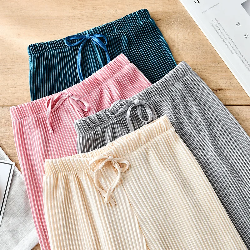 Girls Pants Children Pleated Wide-Leg Loose Casual Chiffon Ankle Length