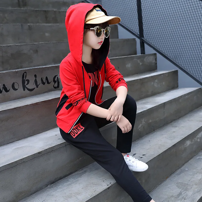 Sport Girls Clothing Sets For Fall Children Clothing Suits Girls Coat+Tops+Pants 3Pcs Fashion Clothes Set
