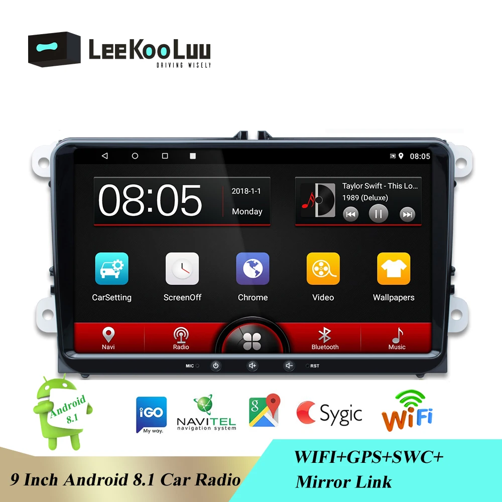 

LeeKooLuu 9'' Android 8.1 Car Radio Stereo GPS Navigation Bluetooth 2 Din Car Multimedia Player Audio Player Autoradio For VW