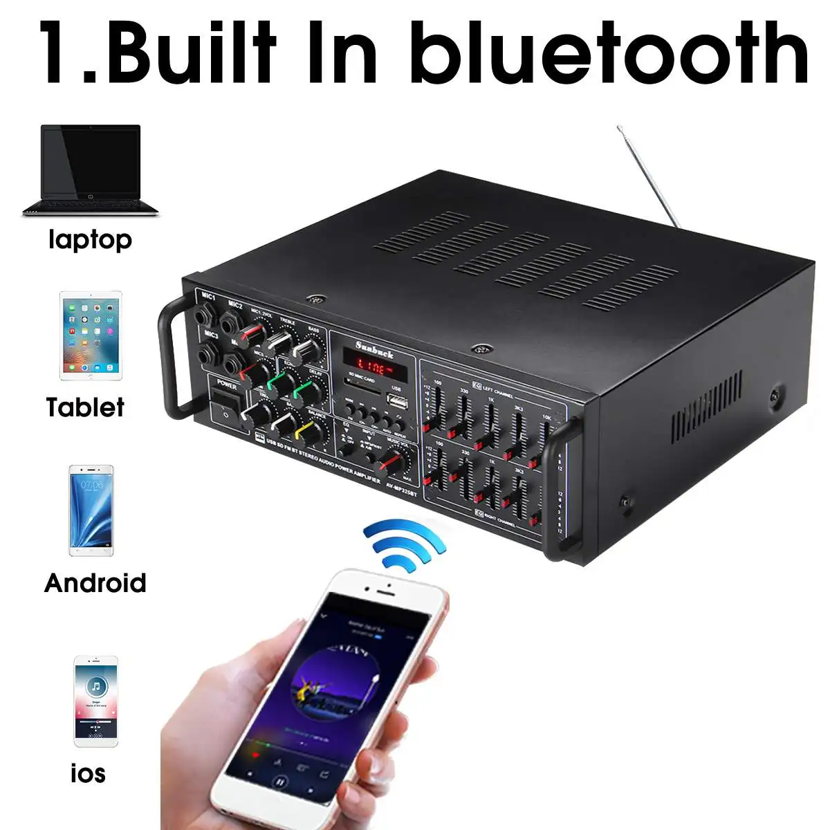 2000W Home Theater Amplifier AC 220V BlueTooth Home Power Amplifier Audio Stereo Support FM USB SD With Remote Control