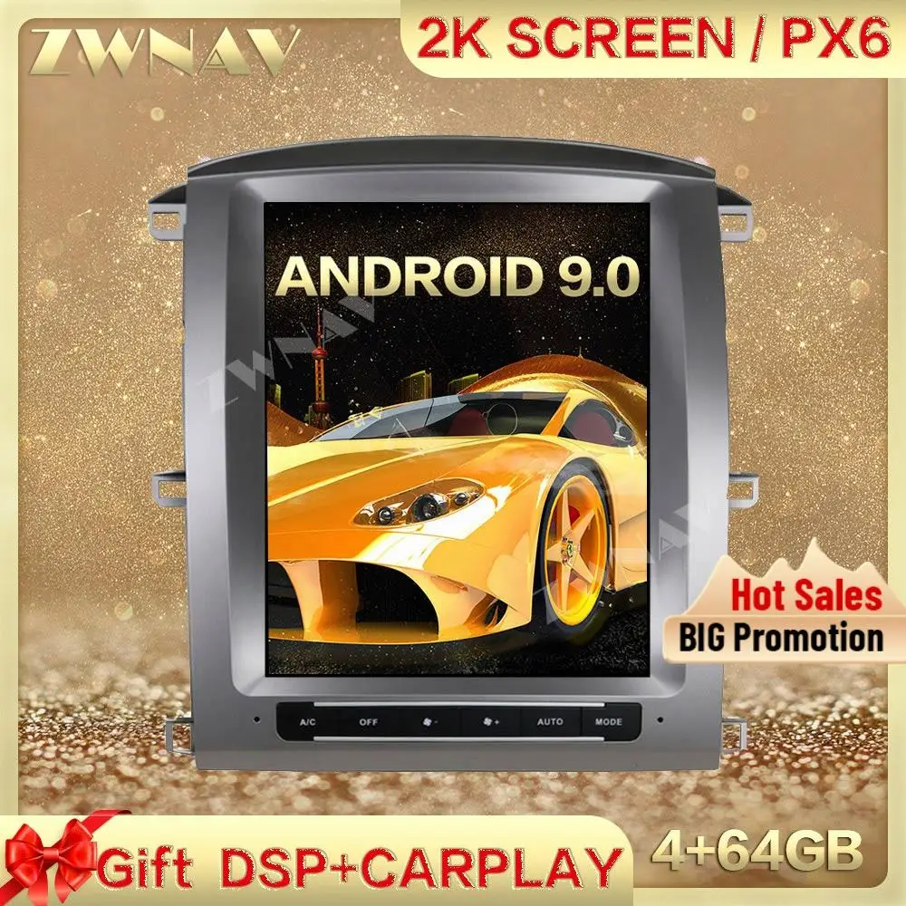 

PX6 DSP Carplay Tesla screen 4+64GB Android 9.0 Car Multimedia Player For Toyota LC100 2003-2007 GPS Radio Auto stereo head unit