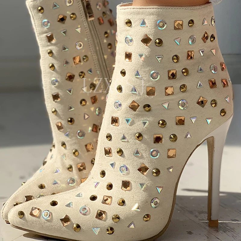 

Siddons New Design Rivets Crystal Studs Women Ankle Boots Pointed Toe Elegant Ladies Party High Heels Shoes Woman Winter Boots