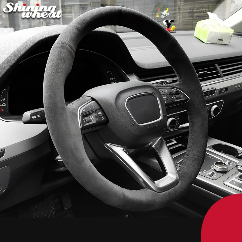 Black Alcantara Handstitched Car Steering Wheel Cover For Audi A4 (b9