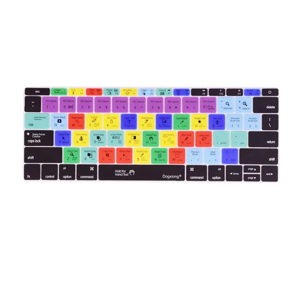 Фотошоп PS ярлыки Hotkey силиконовый чехол для клавиатуры(сенсорная панель) 15 MacBook pro 13air A2159 A1466 A1706 A1990