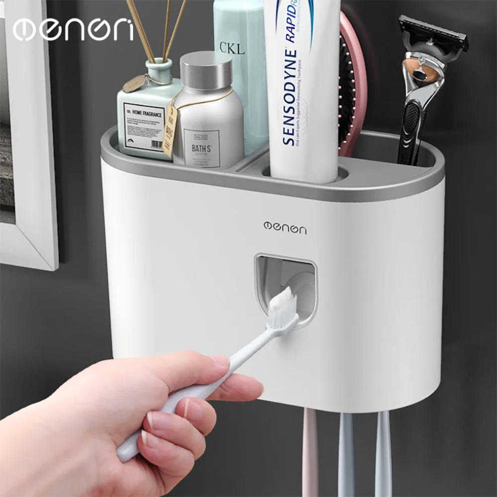 

Single cup lazy automatic toothpaste dispenser wall-mounted toothbrush rack bathroom mouthwash tooth box set