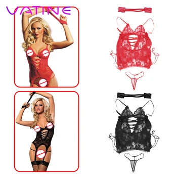 

VATINE Open Crotch Cross Belt Vest Suit Sexy Sleepwear Erotic Costumes Lace Openwork Sexy Underwear Adult Products