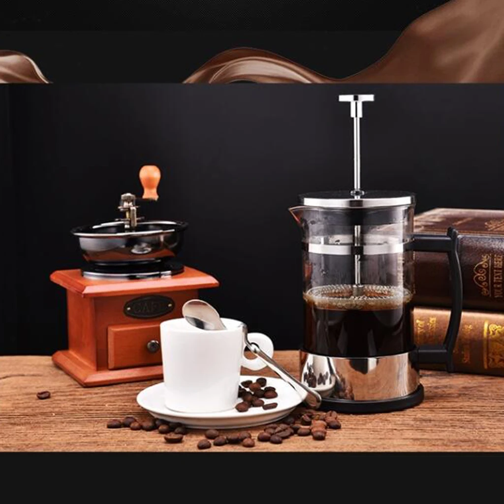 French Press Coffee & Tea Maker | 12oz | Small Coffee Pot with 304 Stainless Steel & Heat Resistant Glass (Black)