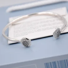 Аутентичный 925 пробы серебряный браслет подпись с кристаллом Открытый браслет для запястья подходит для женщин шарик шарм DIY Европа ювелирные изделия