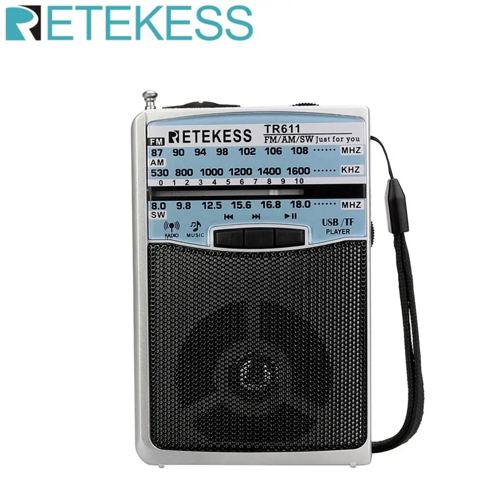 

Retekess TR611 Portable FM AM SW 3Band Radio with Earphone Jack USB TF Player Support MP3 Format