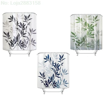 

180x180CM European Style Waterproof Polyester Bathroom Shower Curtain Liner Leaves Print Mildew Resistant Partition With Hooks