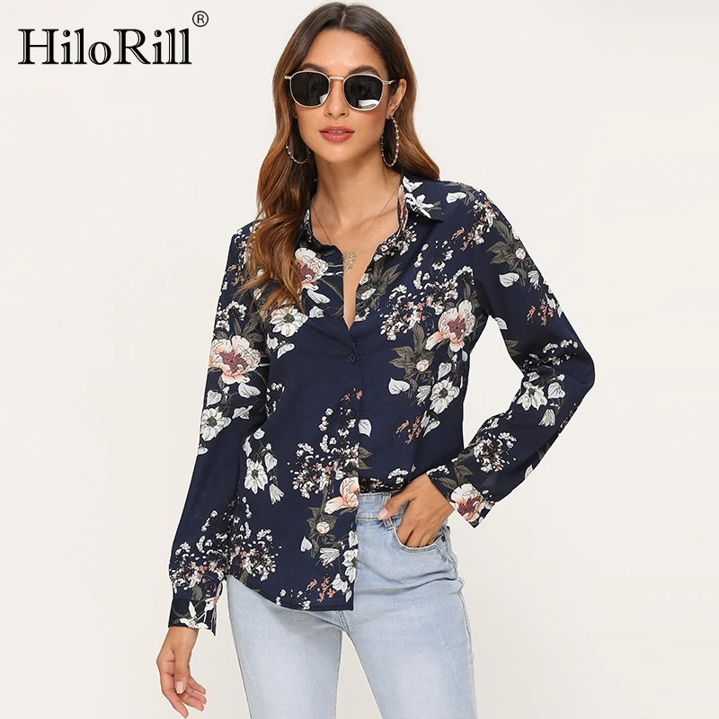 

Floral Print Blouse Women Vintage Long Sleeve Turn Down Collar Shirt Elegant Office Blouse Ladies Casual Loose Tunic Top Blusas
