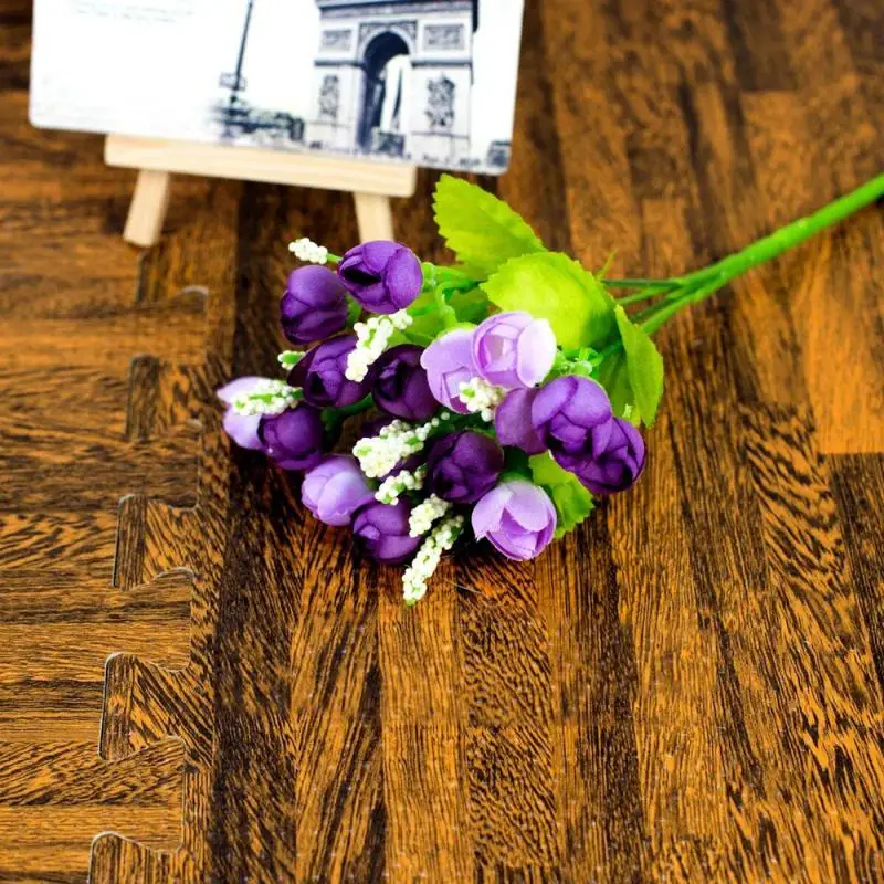 purple 15 головок/1 комплект, искусственные цветы лаванды, розы, тюльпаны, имитация фланелевых цветов, букет для дома, вечерние, свадебные украшения - Цвет: purple