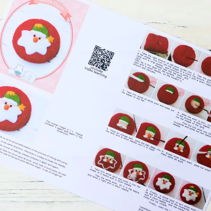 Santa Claus Brooch Wool Felt Craft DIY Non Finished Poked Set Handcraft Kit For Needle Material Bag Pack 634E