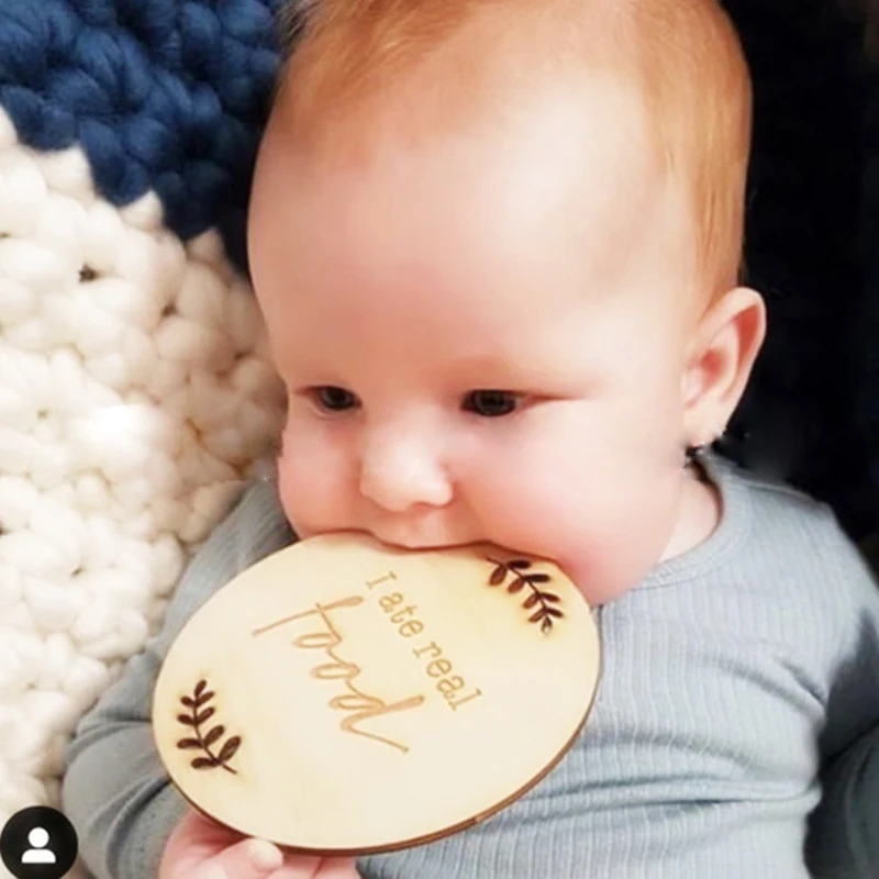 Wooden Baby Month Milestone Card Newborn Birth Month Birthday Milestone Wooden Teether Baby Kids Photography Props Toy