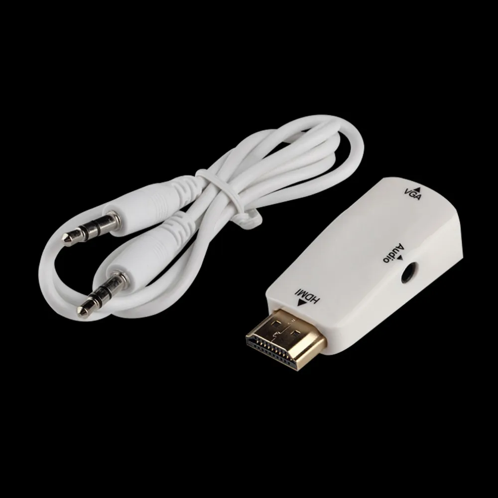 HDMI мужчина к вставной конвертер для VGA коробка адаптер с аудио кабель для ПК HDTV+ 3,5 мм аудиокабель AV для ПК черный белый