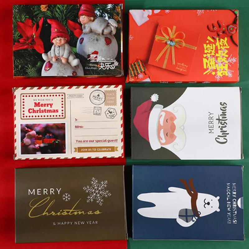 30pcs/pack Christmas Greeting Card Kids Mini Christmas Blessing Greeting Cards Envelope New Year Postcard Gift Card Xmas Party