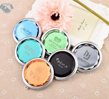 

50pcs/lot 7cm folding makeup mirror compact mirror with crystal, metal pocket wedding gifts for guests cosmetic mirror DHL