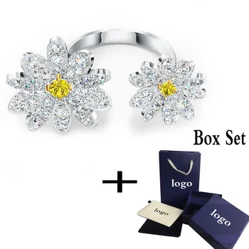 

2020 Fashion Jewelry SWA New ETERNAL FLOWER Open Ring Petal Double Decoration Crystal Female Engagement Ring Jewelry Gift