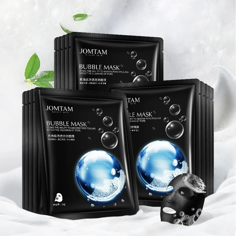 1pc Black Sea Salt Pure Moisturizing Bubble Facial Mask Deep Cleansing Oil Control Skin Rejuvenation Shrink Pore Foam Black Mask