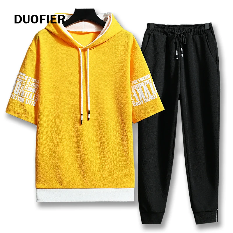 Hoodie Clothing-Sets Pullover Jogger Short-Sleeve Pant Spring Men Casual New Hip-Hop
