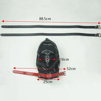 BDSM Mask Blindfold,Leather Breathing Hole Role Playing Hood,Padded over Mouth and Ears Bondage,Sex Toys For Couples 6