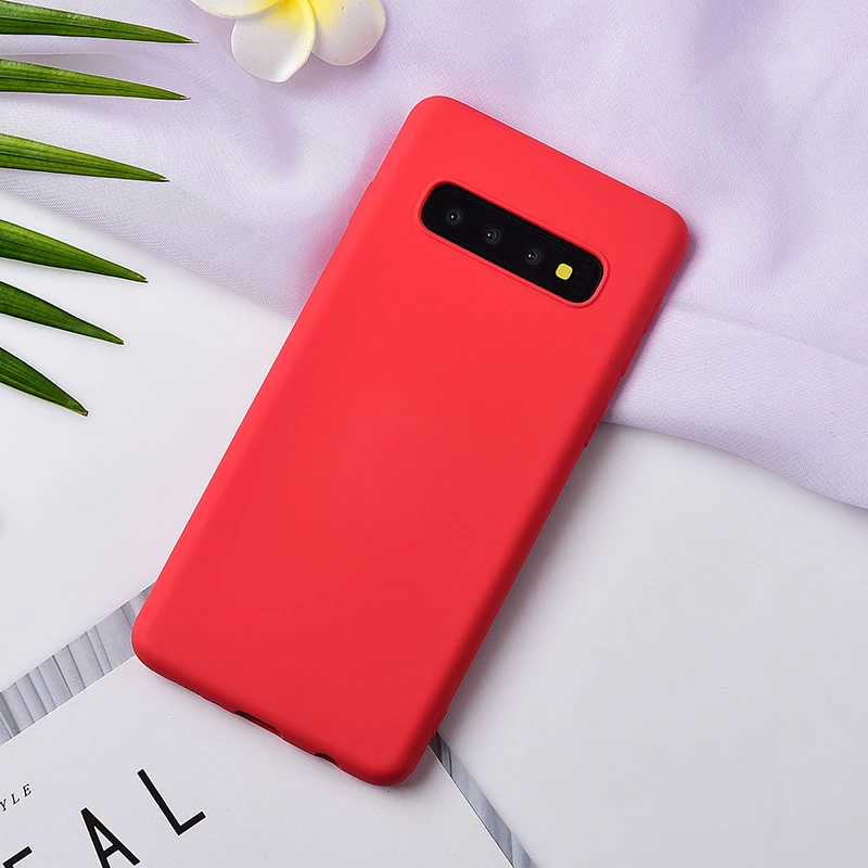 Мягкая накладка из жидкого силикона чехол для samsung Galaxy S10 S8 S9 Plus Note 10 9 8 A10 A20E A30 A50 A40 A20 A70 J4 J6 A6 A7 мягкий чехол - Цвет: Красный