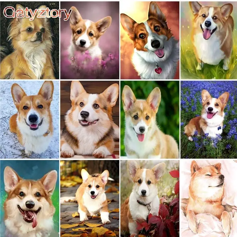 

GATYZTORY Corgi Paint By Number Dog Animal HandPainted Painting Art Gift DIY Pictures By Number Kits Drawing On Canvas Home Deco