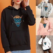 

Women's Hoodie Fashion Oversized Pocket Hoodie Streetwear Funny Monster Print Ladies Harajuku Long Sleeve Sports Pullover Tops