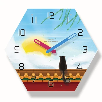 

A View From Forbidden City Hexagon Art Wall Clock Fashion Creative Silent Quartz Watches Silent Quartz Wall Clock