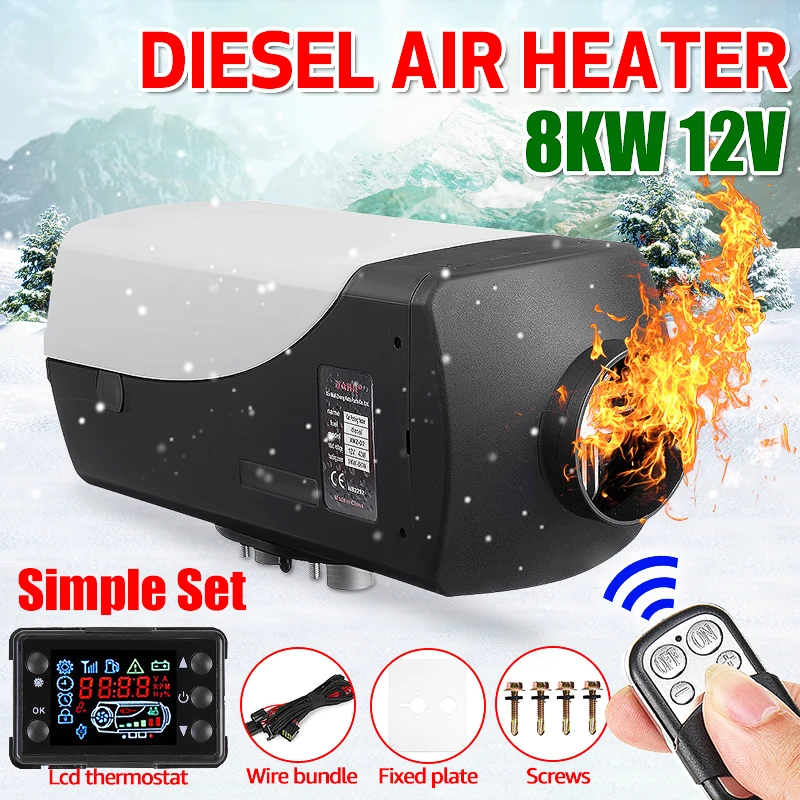 DC 12V светодиодные ленты 8000W Дизельный подогреватель воздуха ЖК-дисплей монитором термостат дистанционного Управление грузовых автомобилей шины лодки RV Ван дизельный Обогреватель Воздушный стояночный отопитель