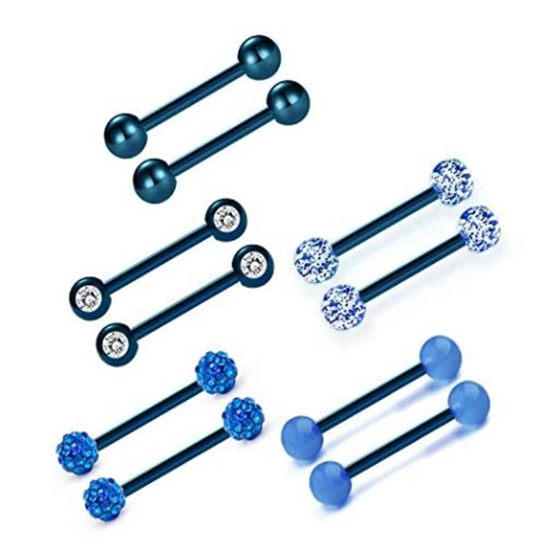 JFORYOU14G кольца для сосков 12mm14mm16mm18mm хирургические стальные сверкающие металлические шарики/ристоун/конфеты цветные шарики соска штанги для пирсинга
