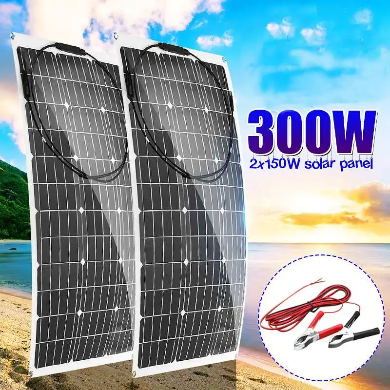Панели солнечные 300 W/150 W 18V Semi Гибкая панель солнечной батареи из монокристаллического кремния Сотовый DIY MC4 кабель Водонепроницаемый открытый разъем Батарея Зарядное устройство