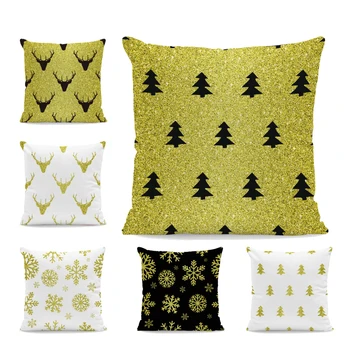 

Fashion Simple Nordic Christmas Pillowcase Deer Snowflake Pine Wood Farmhouse Sofa Decoration Cushion Cover Velvet Rest Pillow