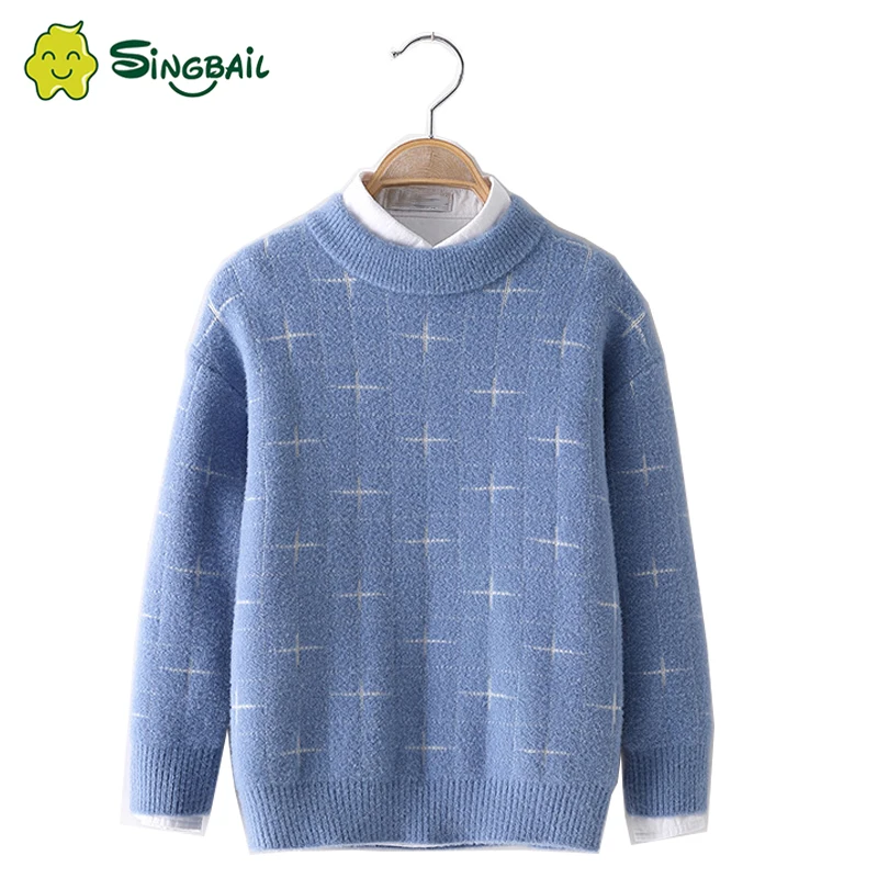 

SINGBAIL 2020 Autumn Boys Sweater Plaid Children Knitwear Boys Cotton Pullover Sweater Kids Fashion Warm Outerwear Baby Clothes