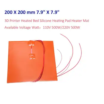 

200 x 200mm 110V 220V 500W Silicone Heated Bed Heating Pad w Thermistor for 3D Printer Parts Electric Heating Pads