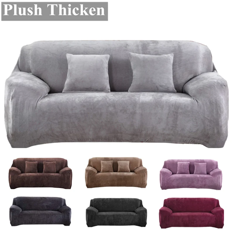 Stretch Velvet Sofa Covers Elastic Plush Sofa Slipcovers Thick Velour