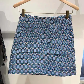 

Women Skirt 2020 Spring / Summer New Geometric Jacquard Simple Two-pocket Women's A-line Skirt